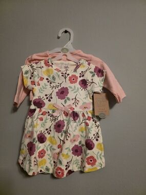 Pink Floral Short-Sleeve Dress with Pink Cardigan